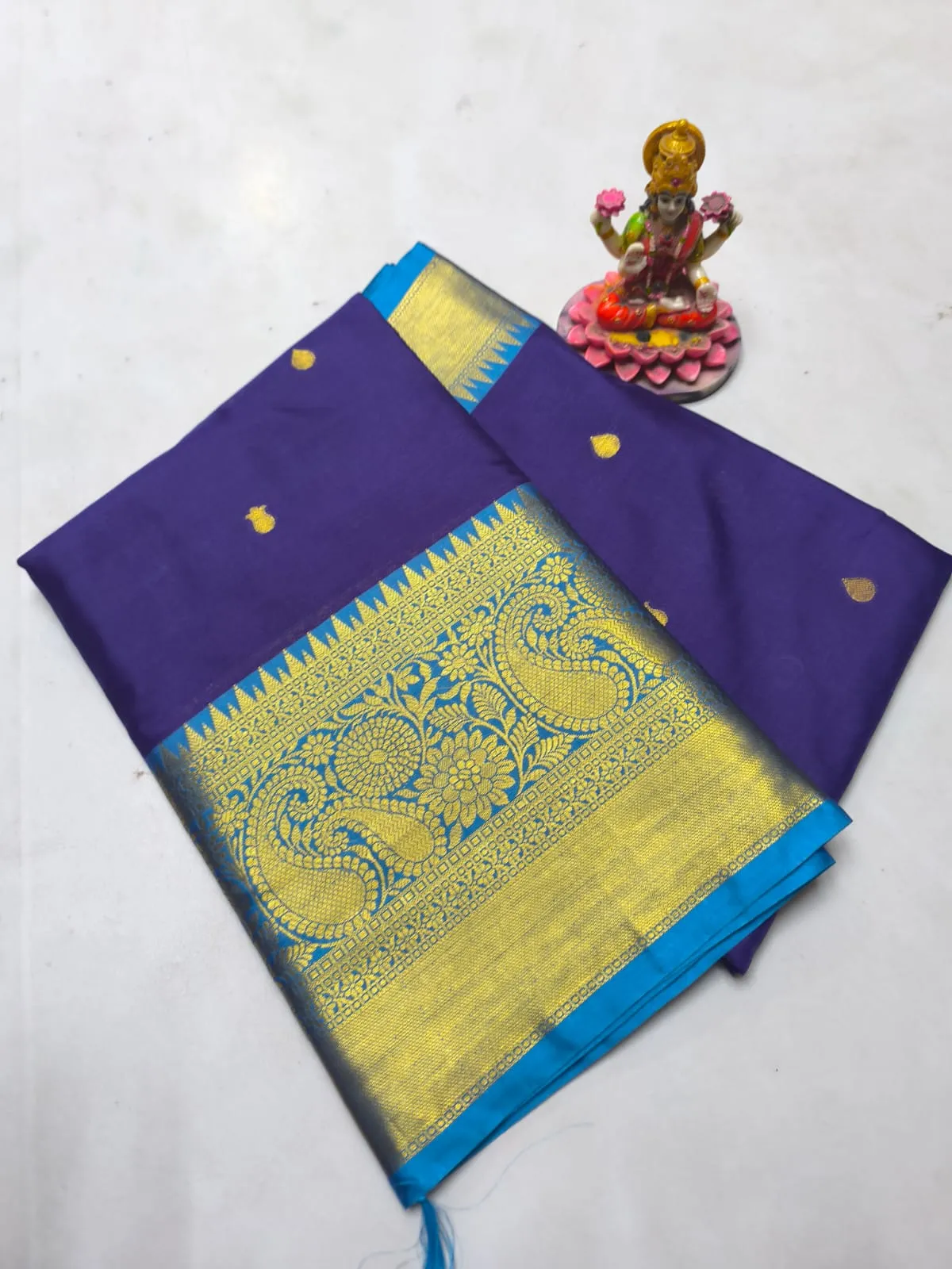 Royal Purple Peacock Blue Paisley Zari Banarasi Soft Silk Saree